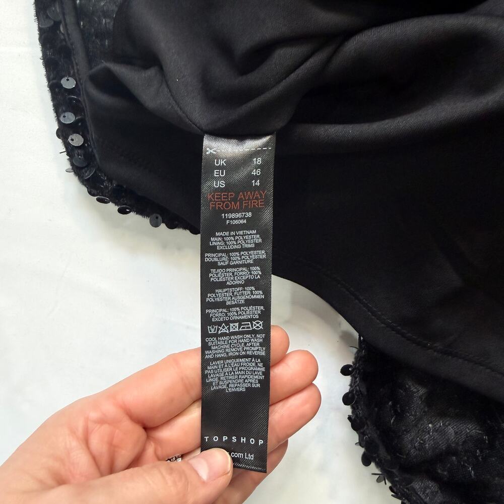 Topshop Black Sequin One Shoulder Dress US 14 NWT Cocktail Party Mini - Picture 10 of 12